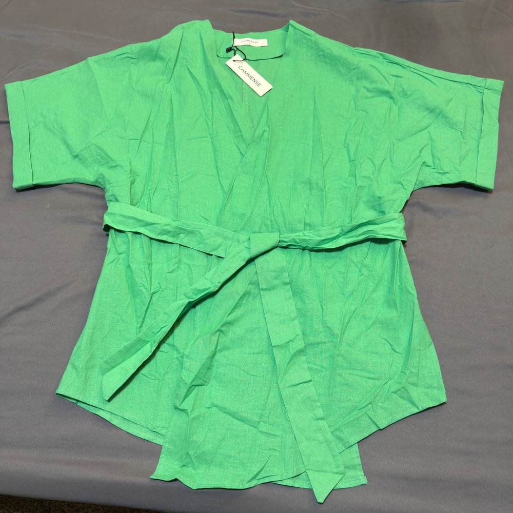 Commense Oversized Linen Tied Two Piece Pants Set in Green Size Small - Picture 3 of 8